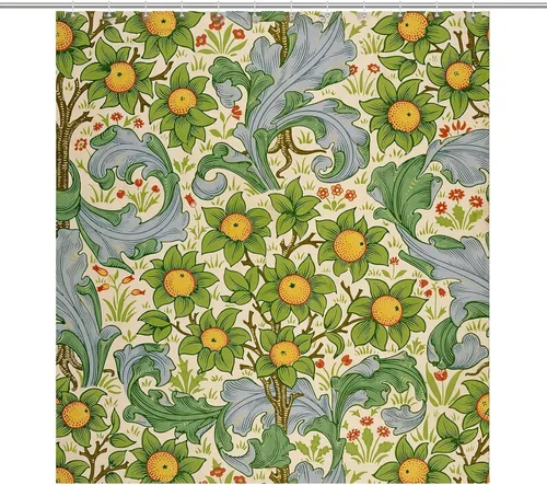 Vista 31 de Cortina de ducha con 12 ganchos para baño, 72 x 72 pulgadas, diseño floral bohemio con hojas tropicales retro y florales (bohemio floral-1)