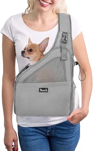 Vista 9 de Lukovee Eslingas para perros pequeños, soporte inferior duro y correa acolchada ajustable suave para perros, bolso para perros con cierre de botón