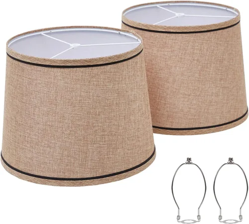 Vista 15 de Juego de 2 pantallas medianas para lámparas de mesa/de pie, pantallas de tambor de tela altas y medianas, 13" superior x 11" inferior x 10