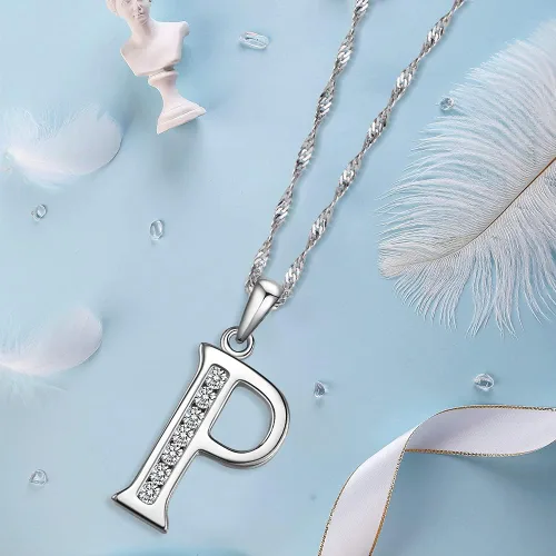 Vista 4 de Regalos de graduación, collar con inicial de plata de ley S925, joyería de circonita cúbica, letra del alfabeto, colgante de fase, collar