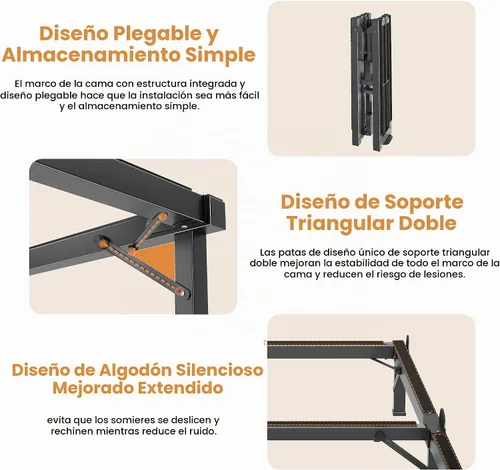 Vista 5 de MAF Marco de cama de metal individual de 8 pulgadas para somier, 9 patas de Negro