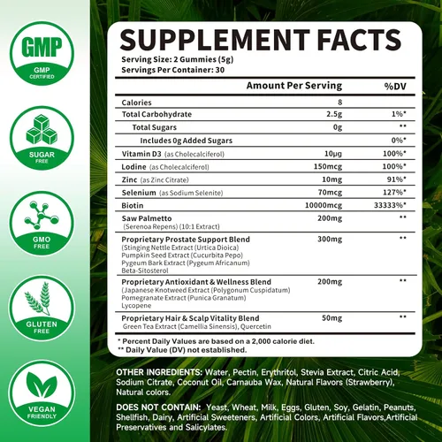 Vista 2 de Gomitas Saw Palmetto de 200 mg para hombres y mujeres, gomitas de aceite de semillas de calabaza con suplemento de palma enana americana para apoyo