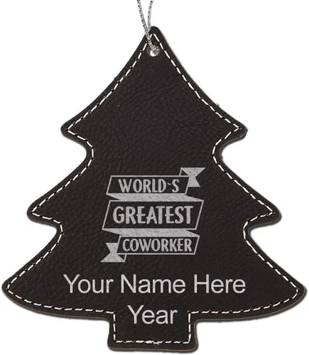 Vista 5 de LaserGram Personalized Christmas Ornament, World's Greatest Coworker, Faux Leather, Custom Laser Engraved Gift Idea (Tree Shape, Black)