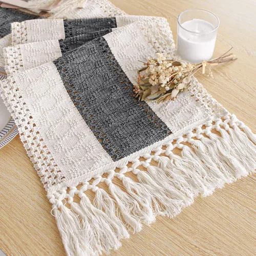 Vista 8 de FEXIA Camino de mesa bohemio para decoración del hogar, 12 x 72 pulgadas, decoración rústica de macramé Beige