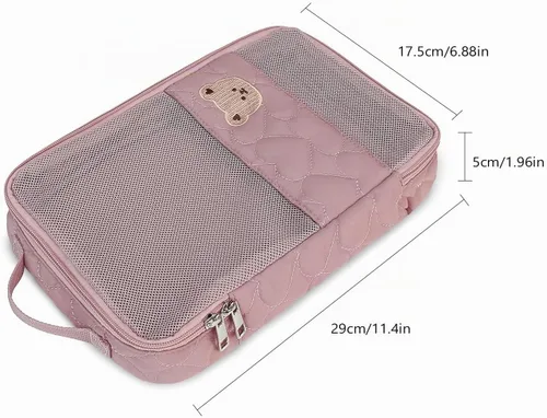 Vista 3 de Bolsas Organizadoras para Pañales de Bebé - Pack de 2 Bolsas Colgantes Impermeables con Diseño de Oso Lindo en Malla, Bolsas Reutilizables, Lavables