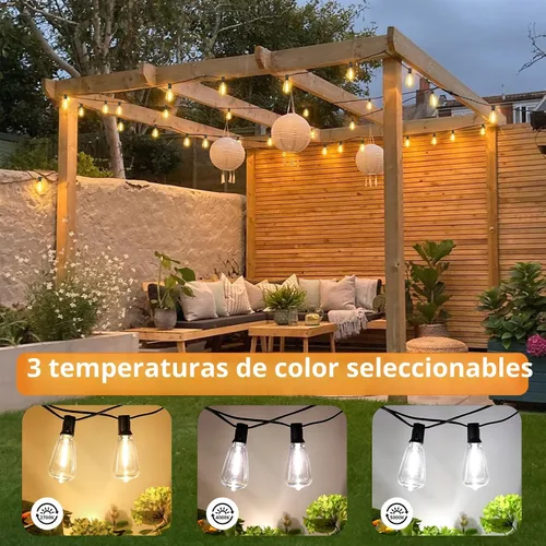 Vista 5 de Brightever Tira de luces regulables para exteriores con control remoto, 3 colores en 1 luz LED de patio para exteriores con 25+1 bombillas Edison