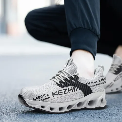 Vista 7 de Kezhiho Zapatos con punta de acero para hombre, ligeros, cómodos, transpirables, a prueba de pinchazos, antideslizantes, a la moda, zapatos
