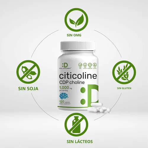 Vista 3 de Citicolina CDP Colina, 1,000mg por porción, 120 cápsulas – Suplementos de colina de fuerza extra – Propiedades de vitamina B nootrópica – Promueve