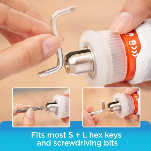 Vista 3 de beyond by BLACK+DECKER - Destornillador inalámbrico de 4 V MAX*, hexagonal, en forma de L, puntas surtidas de 2 pulgadas (BCRTA601WAPB), color blanco