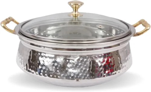 Vista 2 de Sartén Kadhai martillada de cobre para cocinar y servir, 5 pulgadas, (con asas de latón) (Cooper Kadhai, paquete de 1)