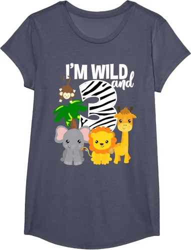 Vista 17 de Camiseta de cumpleaños con temática de zoológico de I'm Wild and 3, Negro, S