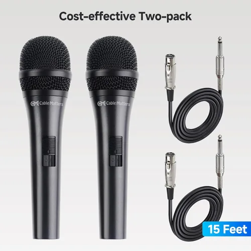 Vista 7 de Cable Matters Paquete de 2 micrófonos vocales dinámicos cardioides con cable de 4.5 m, micrófono con cable de 6.35mm para cantar/micrófono karaoke