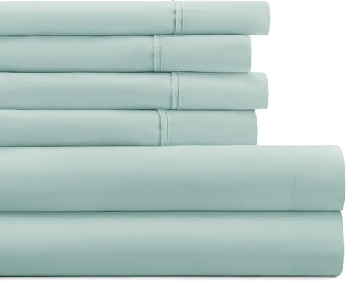 Vista 4 de Merit Linens Juego de sábanas de microfibra sólida ultra suave con fundas de almohada adicionales, tamaño individual, aguamarina