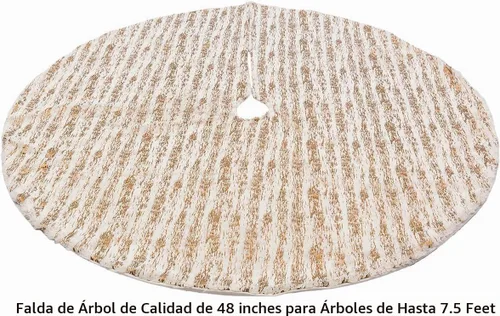 Vista 5 de Falda de árbol de Navidad dorada suave de 48 pulgadas, estampado dorado sobre piel sintética blanca