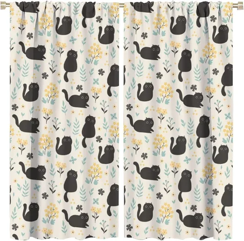 Vista 9 de Cortinas opacas de gato abstracto, arte simple, universo planeta, dibujos animados, lindo, divertido, colorido, gato, azul, niños, niñas, niños