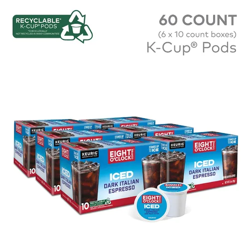 Vista 2 de Eight O'Clock Coffee ICED Dark Italian, Keurig - Cápsulas K-Cup de una sola porción, café helado tostado oscuro, 60 unidades (6 paquetes de 10)
