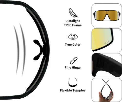 Vista 5 de Karsaer Lentes de sol deportivos de gran tamaño para hombres y mujeres, lentes de protección UV de marco grande, ideales para béisbol, correr