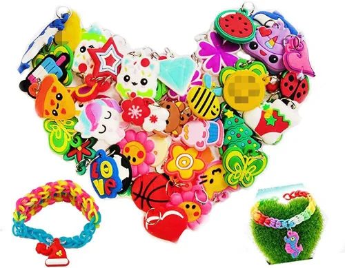 Vista 2 de Flydem - Dije de silicona para telar de goma, dijes de pulsera, bandas de goma, colgante de pulsera, (105 unidades), Caucho