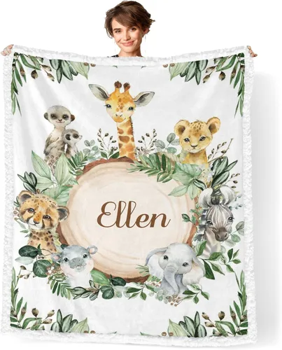 Vista 8 de Divertidas mantas de sherpa personalizadas con animales de granja para niños y niñas, suave manta para siesta de recién nacido, regalo de ducha, 30