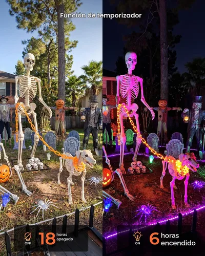 Vista 4 de Guirnalda de luces de Halloween a pilas, cadena de 88 luces LED de 10 pies con 8 modos de iluminación, impermeable, para decoraciones de Halloween