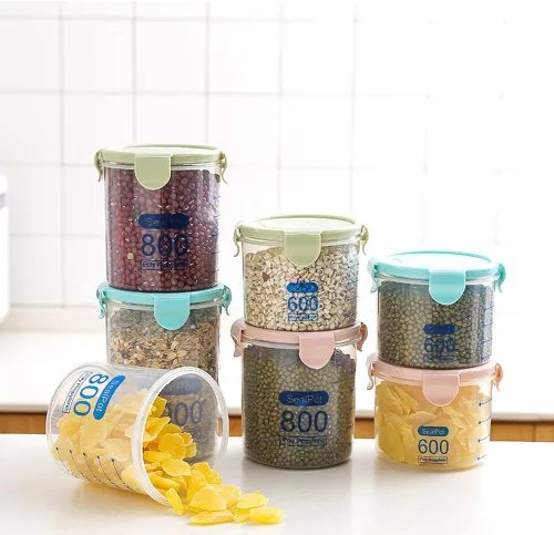 Vista 2 de LIZEALUCKY Recipientes herméticos de almacenamiento de alimentos de 600/800/33.8 fl oz, recipientes de plástico transparente para cereales con tapas