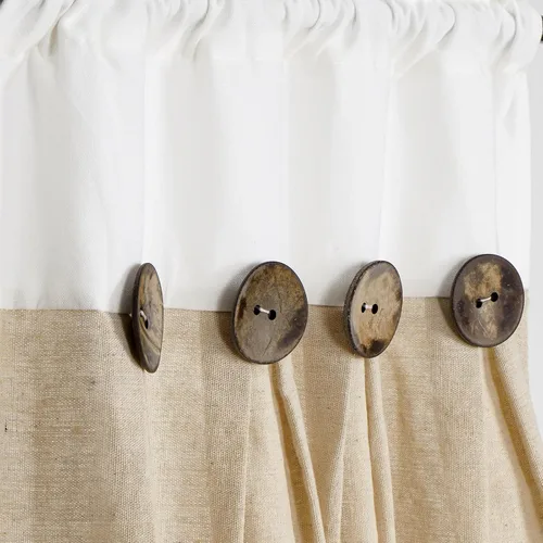 Vista 3 de Cortinas de cocina estilo bohemio, con bolsillo para cortinero, cortinas cortas con botones rústicos, tratamiento de mezcla de algodón campestre