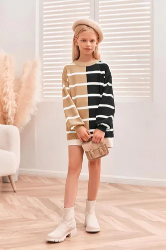 Vista 3 de Meikulo Suéteres de punto de moda a rayas para niñas de 5 a 14 años