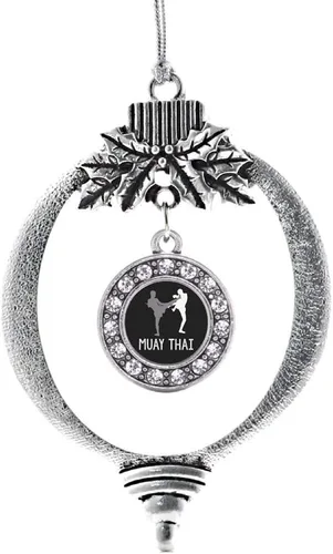 Vista 154 de Inspired Silver - Adorno con dije de cara de carlino - Adornos navideños de círculo de plata con joyas de circonita cúbica