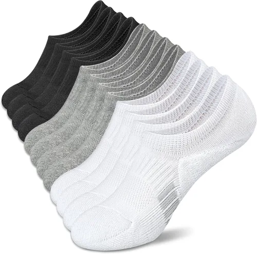 Vista 7 de Amutost - Calcetines invisibles deportivos para mujer con acolchado en el tobillo, corte bajo, 5-6 pares Beige Gris Blanco
