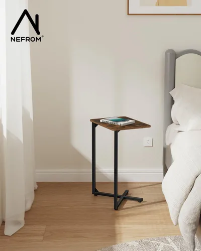 Vista 5 de NEFROM ET-X-BRW1 - Mesa auxiliar en forma de C, mesa auxiliar para sofá y TV para sala de estar, dormitorio, mesita de noche