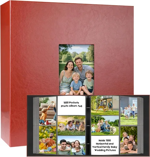 Vista 10 de Álbum de fotos de bolsillo para 1000 fotos 4x6 con cubierta de cuero, capacidad extra grande para 1000 fotos horizontales y verticales, páginas