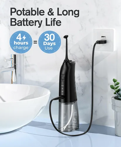 Vista 7 de Demita Irrigador dental inalámbrico para dientes, 10.1 fl oz, 3 modos, 5 puntas de chorro, púa eléctrica portátil para adultos, kit de limpieza