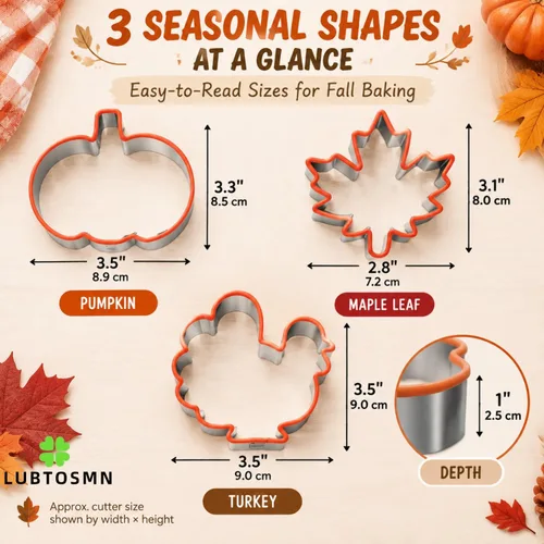 Vista 6 de LUBTOSMN 3 Piece Fall Thanksgiving Cookie Cutters Set, Silicone Rim