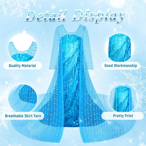 Vista 2 de Frozen Princess Dress Up Costume With Accessories For Little Girls 2-10 Years, Girls Birthday Christmas Dress