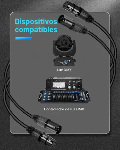 Vista 4 de Paquete de 10 cables DMX de 3 pines de 3.2 pies para luz de escenario y controlador