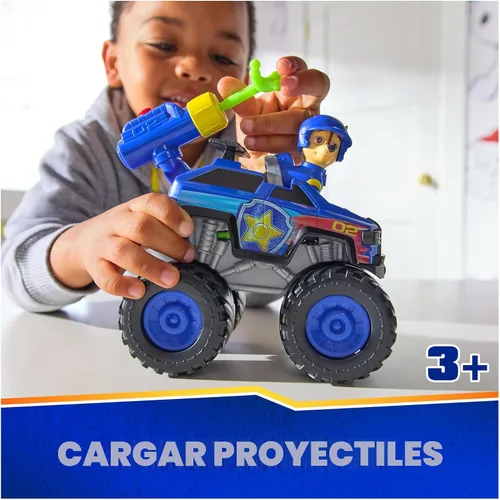 Vista 3 de Paw Patrol: Rescue Wheels Chase's Cruiser, camión de juguete con lanzador de proyectiles y figura de acción coleccionable, juguetes para niños