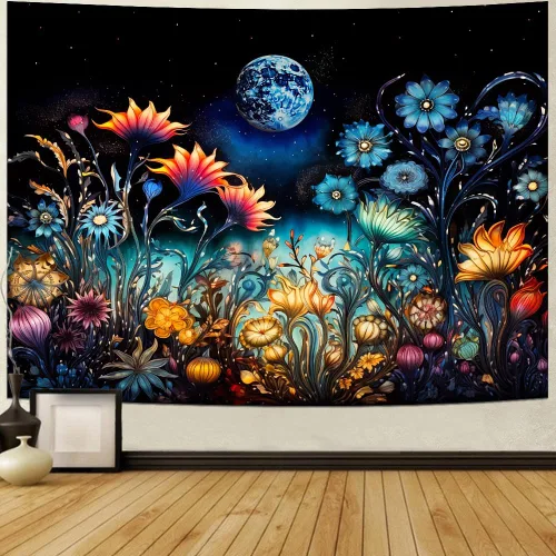 Vista 3 de Tushelia Tapiz floral para colgar en la pared para decoración de dormitorio