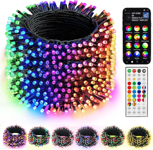 Vista 8 de Dazzle Bright - Guirnalda de luces de Navidad para exteriores, 1000 luces LED de 328 pies, enchufe de luz de hada con control remoto, 8 modos