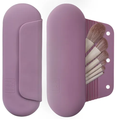 Vista 30 de AGIKET Soporte de silicona para brochas de maquillaje, bolsa de cosméticos de viaje: soporte suave y portátil para brochas cosméticas faciales