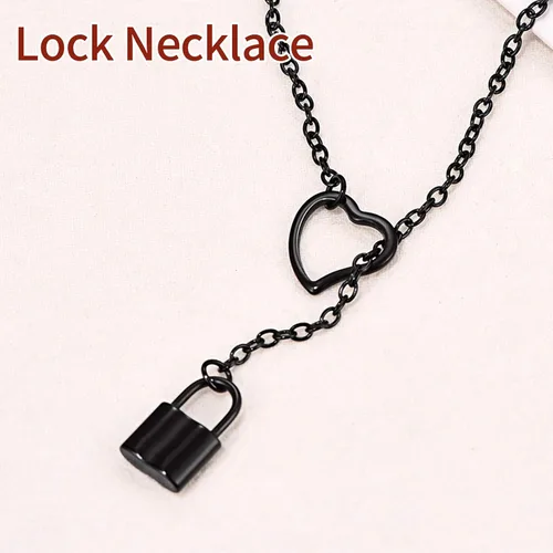 Vista 6 de FOCALOOK Lariat Y-Necklaces Long Necklaces for Women Long Black Necklaces Gold Necklaces for Women Drop Lock Necklaces for Women Front