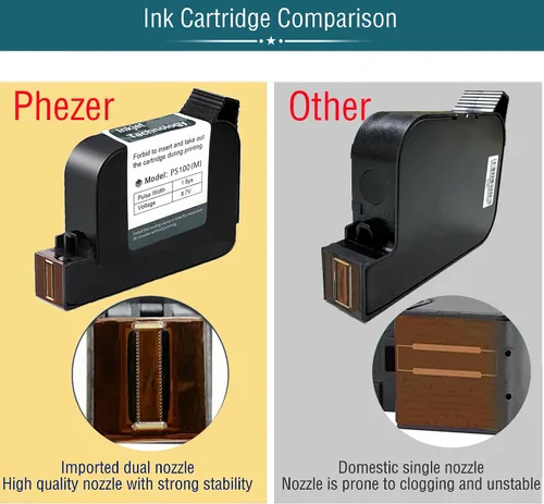 Vista 2 de Phezer Cartucho de tinta solvente de secado rápido original de repuesto PS100 impresora de inyección de tinta portátil y mini impresora de inyección