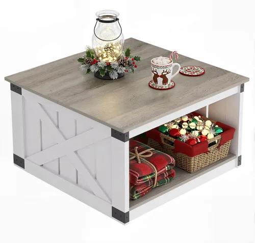 Vista 11 de WLIVE Mesa de Centro, Mesa de Centro Estilo Granja de 43" con Estante de Almacenamiento y Soporte Resistente en Forma de V, Mesa Central de Madera