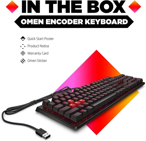 Vista 4 de OMEN Encoder Teclado mecánico personalizable para juegos con teclas rojas Cherry MX, Rollover completo de teclas N, retroiluminación LED, USB