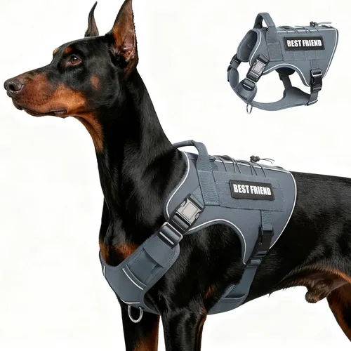 Vista 26 de Arnés Táctico para Perros Talla Pequeña, Sin Tirones Chaleco Militar para Perros con Asa, Arnés Reflectante de Servicio Pesado para Mascotas