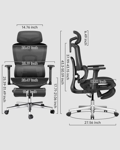 Vista 2 de Silla de oficina ergonómica Hbada con reposabrazos ajustables 3D, soporte lumbar ajustable, respaldo alto para silla de computadora, silla