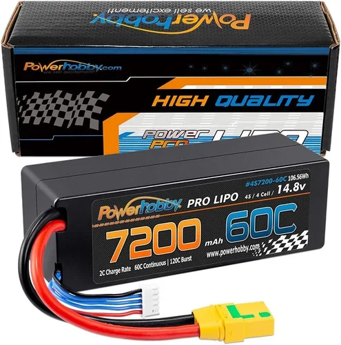 Vista 5 de PowerHobby 4S 14.8V 7200mAh 60C-120C Lipo Battery XT90 Plug 4-Cell Hard Case (2) Compatible con Arrma Kraton Outcast Talion Typhon