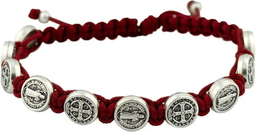 Vista 5 de Pulsera tejida con 10 cuentas de medalla de San Benito Gran regalo católico para primera comunión y confirmación Ajustable para un ajuste cómodo