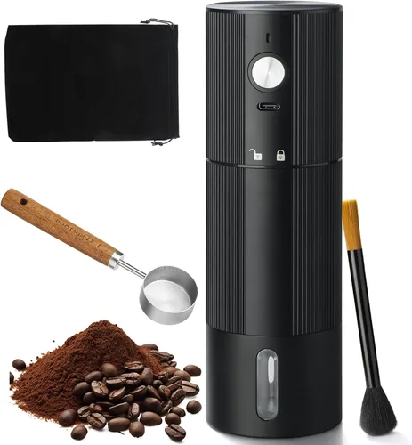 Vista 2 de Molinillo de café portátil, molinillo de café eléctrico con 45 ajustes ajustables, molinillos de café recargables para expreso, viajes, campamento