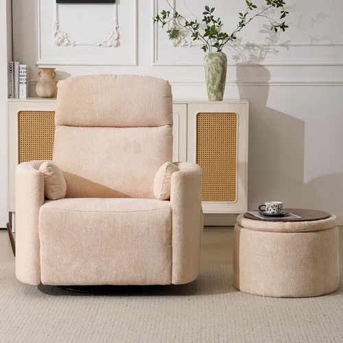 Vista 10 de Sillón reclinable eléctrico de gran tamaño con masaje y calor, sillón reclinable giratorio con reposacabezas ajustable, silla reclinable planeadora