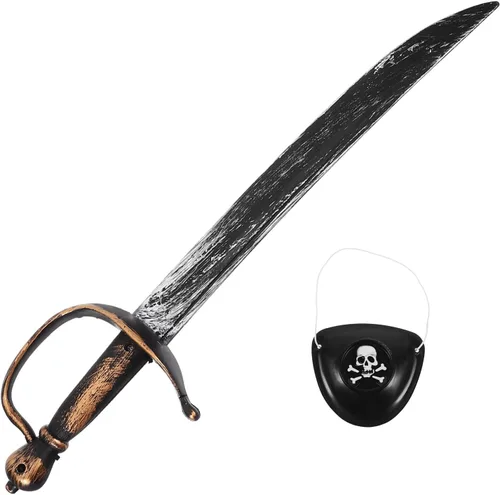 Vista 4 de Espadas piratas de plástico, con parche de ojo, accesorios de plástico samurái de anime, caballero pirata, Halloween, suministros de fiesta